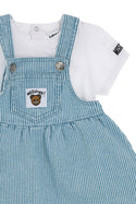 White Baby Tee and Denim Jumper Dress Set