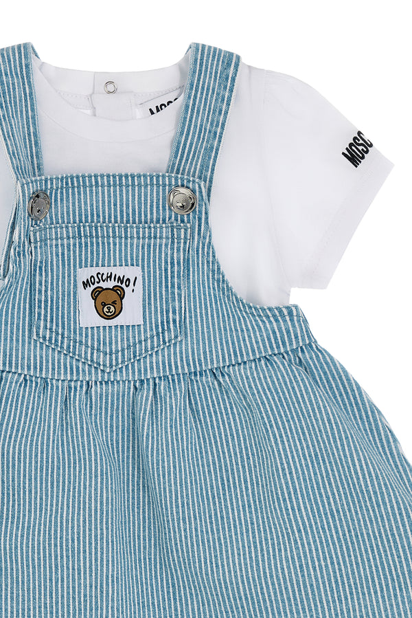 White Baby Tee and Denim Jumper Dress Set