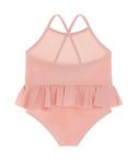 Pink Baby Ruffled Bear Heart Print Swimsuit