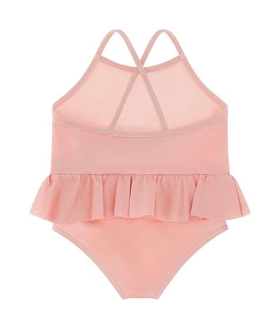 Pink Baby Ruffled Bear Heart Print Swimsuit