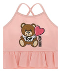 Pink Baby Ruffled Bear Heart Print Swimsuit