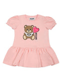 Pink Baby Bear Heart Print Ruffled Dress