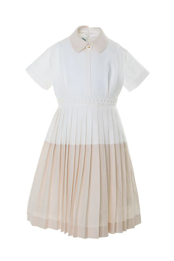 Beige Pleated Cotton Dress