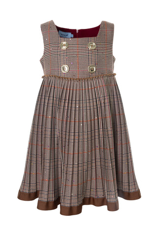 Brown Plaid Button Jumper Dress