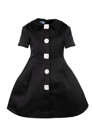 Black and White Large Button Satin Dress