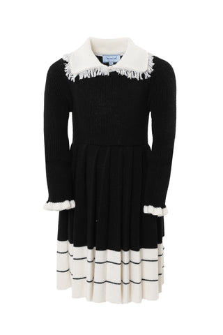 Black and White Wool Knit Collared Dress