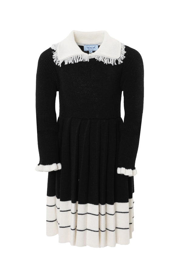 Black and White Wool Knit Collared Dress