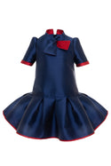 Dark Blue with Red Detail Mikado Dress