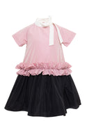 Pink and Black Ruffled Taffeta Long Length Dress