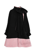 Black and Pink Logo Embroidered Long Length Dress