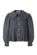 Grey Frill Collar Pleated Blouse