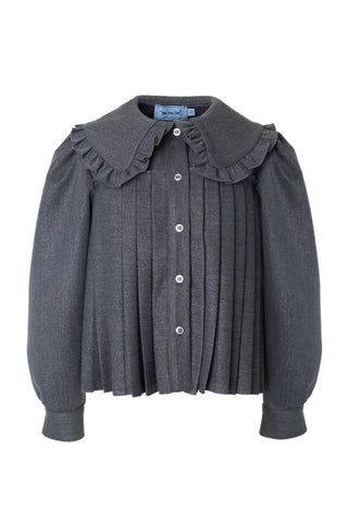 Grey Frill Collar Pleated Blouse