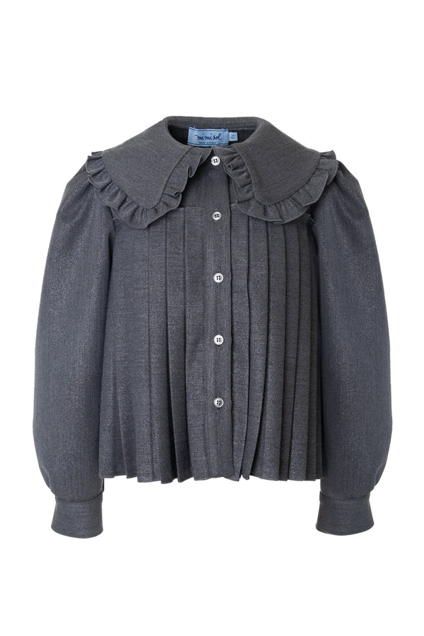 Grey Frill Collar Pleated Blouse