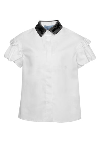 White and Black Puff Sleeve Shirt