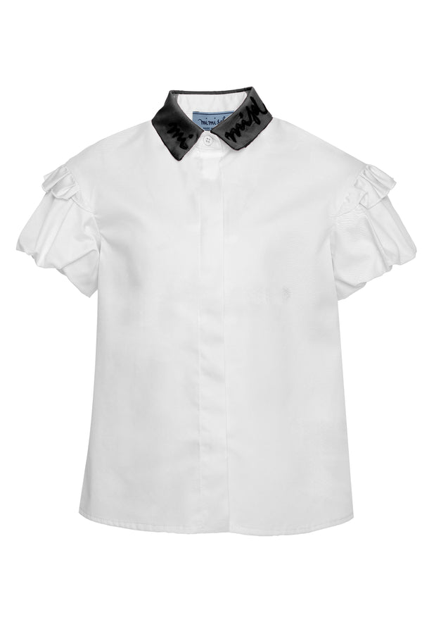 White and Black Puff Sleeve Shirt