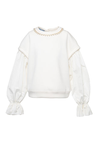 Cream Embellished Scuba Top