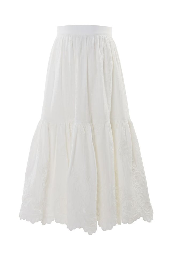 Cream Scalloped Macrame Maxi Skirt