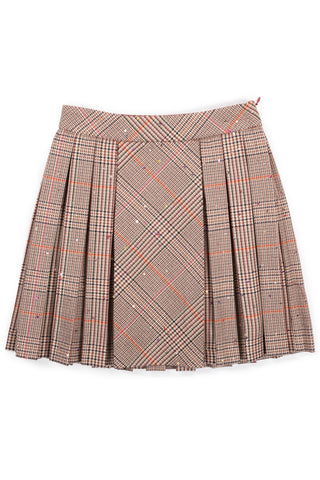 Brown Plaid Pleated Long Length Skirt