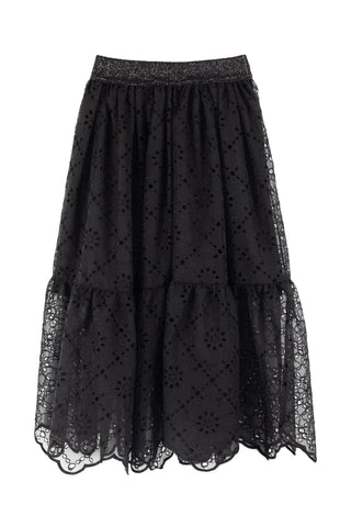 Black Embroidered Chiffon Skirt
