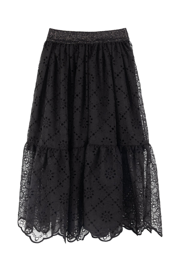 Black Embroidered Chiffon Skirt