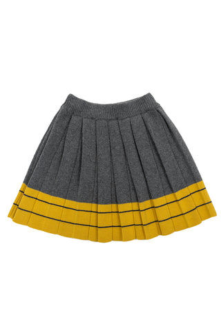 Grey and Yellow Wool Knit Pleated Skirt