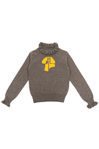 Grey and Yellow Wool Knitted Bow Turtleneck