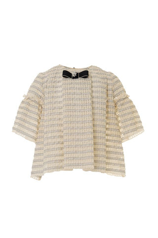 Beige Striped Seersucker Top