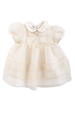 Beige Baby Puff Sleeve Organza Dress