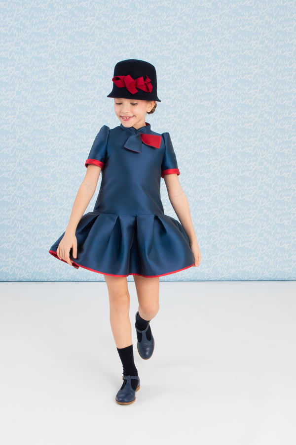 Dark Blue with Red Detail Mikado Dress
