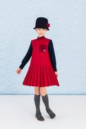 Red and Blue Pleated Twill Dress