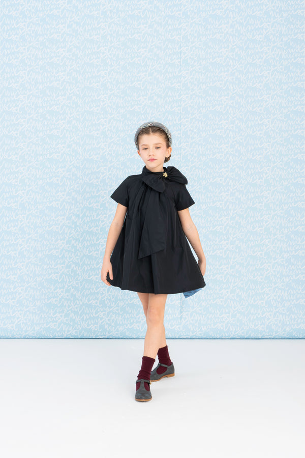 Black Taffeta Bow Long Length Dress