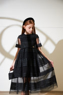 Black Embroidered Tulle Dress