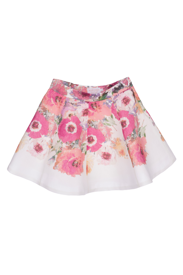 Cream Skirt with Painted Flowers