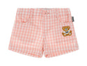 White and Rose Baby Bear Patch Gingham Shorts