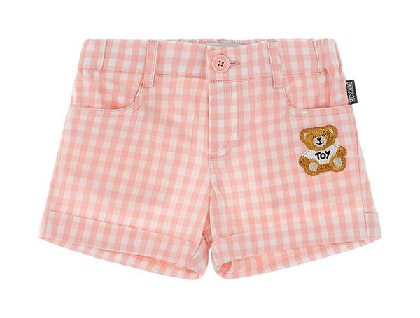 White and Rose Baby Bear Patch Gingham Shorts