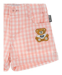 White and Rose Baby Bear Patch Gingham Shorts