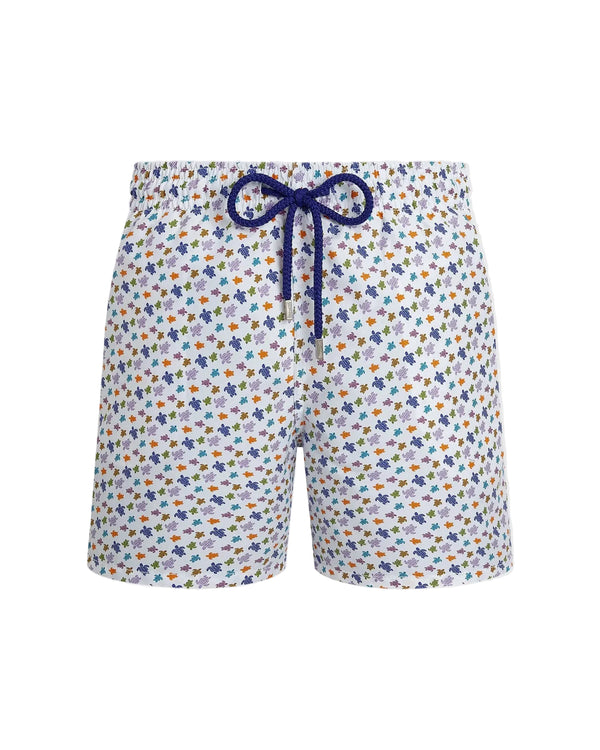 White Mens Multicolor Mini Turtle Swim Trunk