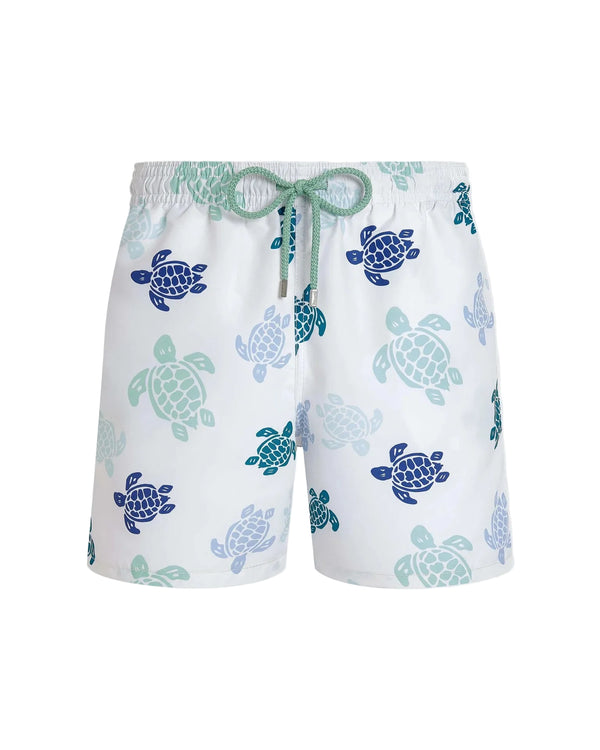 White Mens Blue Turtle Swim Trunk