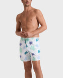 White Mens Blue Turtle Swim Trunk