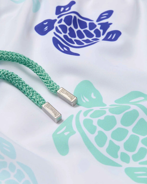 White Mens Blue Turtle Swim Trunk