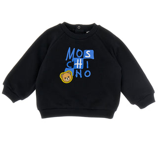 Baby Black Stacked Logo Bear Crewneck