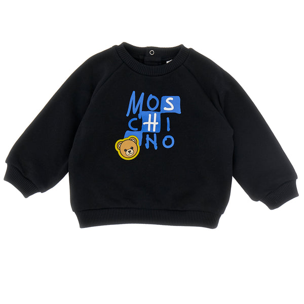 Baby Black Stacked Logo Bear Crewneck