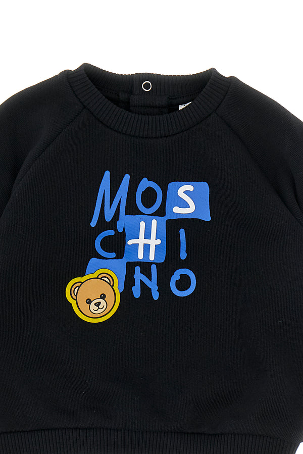 Baby Black Stacked Logo Bear Crewneck
