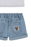 White Baby Bear Tee and Denim Shorts Set