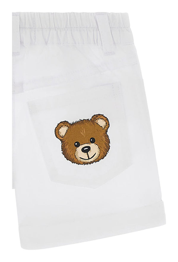 White Baby Roll Up Bear Patch Shorts