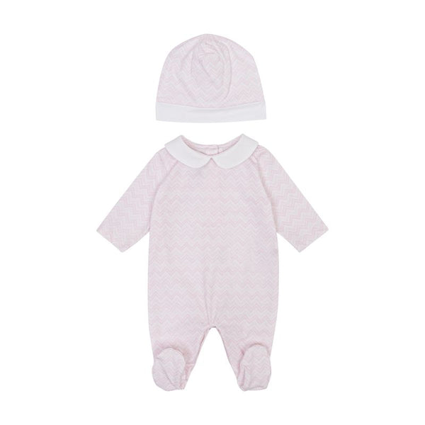 Light Pink Baby Zigzag Footie & Hat Gift Set