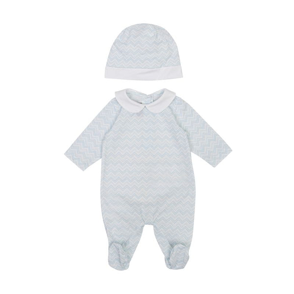 Light Blue Baby Zigzag Footie & Hat Gift Set