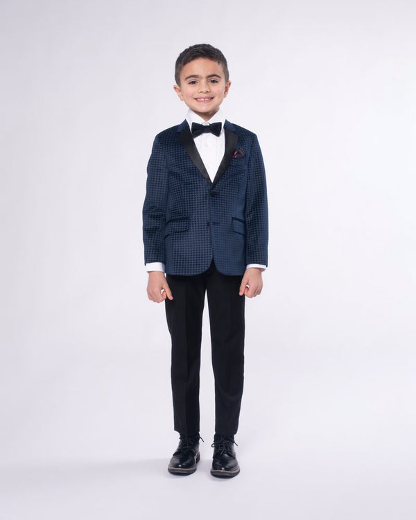Navy Geo Velvet Tuxedo Jacket