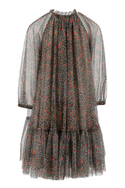 Multicolor Long Sleeves Leopard Floral Print Ruffled Dress
