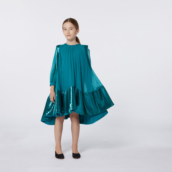 Deep Lagoon Puffy Sleeves Dress